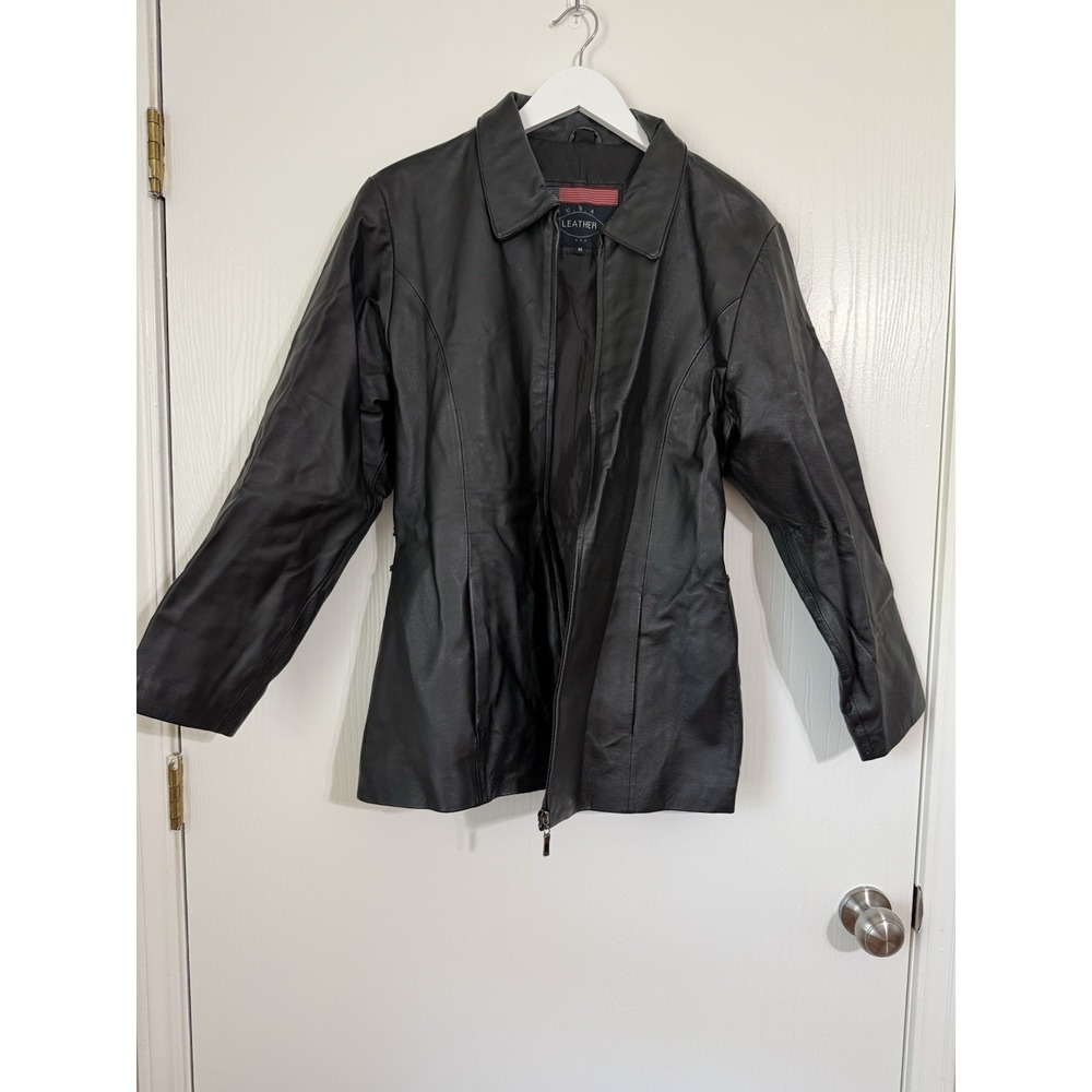 USA Leather Women's Size Medium Black Leather Jacket Biker Motorcycle Vintage